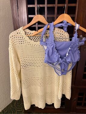 Women’s Lavender Ruffled Bikini Top - cupshe AND beach tunic